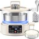 Moongiantgo Low Carb Rice Cooker 3L with Auto Lift Filter Basket, Glass Pot Healthy Low Sugar Rice Maker 700W, Digital Touch Control, 12H Timer & Keep Warm, Steamer for Porridge, Soup, Oats, Grains (White)