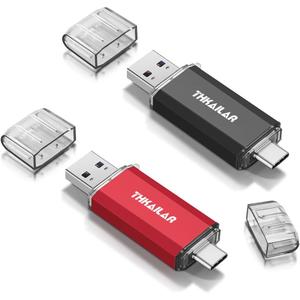 Thkailar USB C Flash Drive 128GB Pack of 2 USB Flash Drive with Type C and Type A 3.1 Port USB C Thumb Drive Compatible with Android Phone PC Mac Pro-Transfer Data (Black, Red)