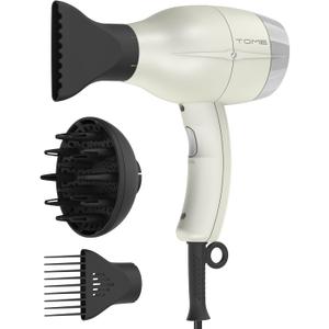TOME Hair Dryer with Diffuser, 1875W Ionic Blow Dryer with Comb Attachment and Concentrator for Home Use, Fast Drying with Cool Shot and 2 Heat & 2 Speed Settings, 125V, White