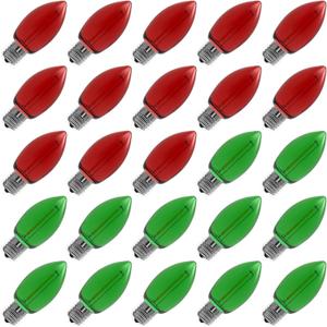 Meconard C9 Led Replacement Christmas Light Bulbs, C9 Shatterproof Led Bulbs for Christmas Indoor Outdoor String Lights, Mini Bulb Intermediate E17 Base Decor Red Light Bulbs Green Light Bulb, 25 Pack