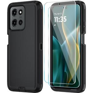 Qinmay Phone Case for Motorola Moto G 2026/Moto G Play 5G 2026 Case with HD Screen Protector, Heavy Duty Shockproof & Dropproof 3-Layer Cover Phone Case,Black