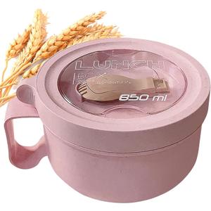 Wheat Straw Microwave Ramen Bowl Set Noodle Bowls,Microwave Safe Instant Noodles Soup Bowls, Easy-Grip Design for On-the-Go, for Soup Oatmeal Gumbo Salad Rice Cereal & More - BPA-Free(Pink)