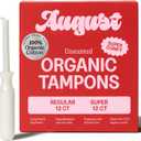 August Super + Regular Tampons - 24-Pack (12 + 12) 100% Organic Cotton Tampons for Women and Anyone Who Menstruates, Non-Toxic, Fragrance-Free, and Hypoallergenic with Long Applicators