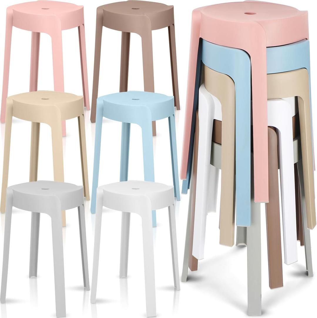 Nosiny 6 Pack Plastic Stackable Stools 18 Inch Portable Nesting Stack Stools Round Colorful Backless Bar Seating for Home Party Office  Morandi Color