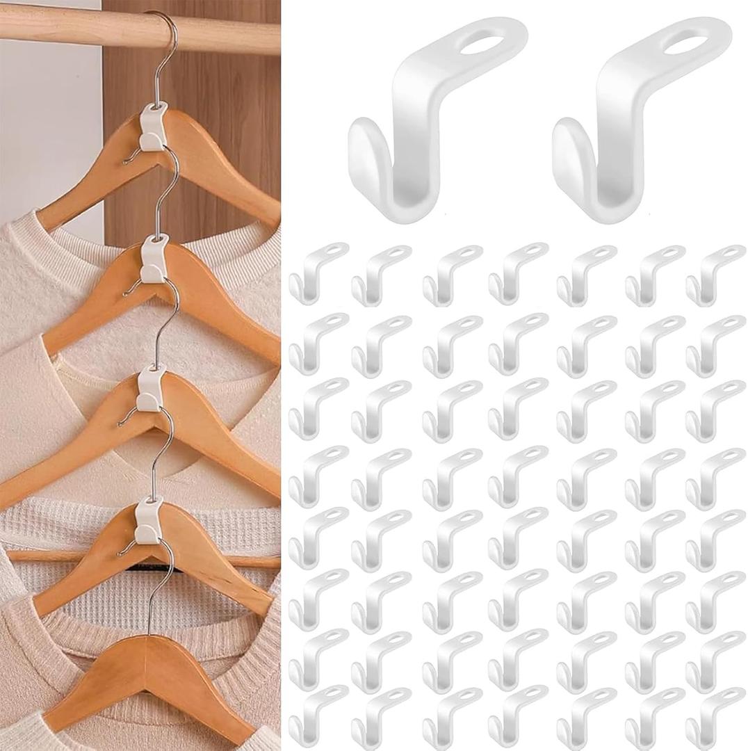 100PCS Hanger Hooks, Clothes Connector Hooks Space Saving Cascading Hangers White Closet Organizer Hanger Clips for Plastic Hangers