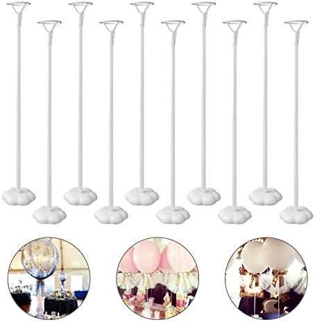 Sakolla 10 Sets Balloon Stick Stand, Holder with Base for Table Desktop Centerpiece, Birthday Party, Wedding, Baby Shower and Anniversary Decoration (15.7 inch White)