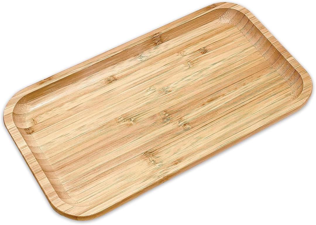 Bam&Boo Bamboo Serving Tray Natural Minimalist Rectangular (11.3 x 6.2" x 0.8") Coffee, Tea, Food, Drinks, Storage, Decor for Home, Kitchen, Bathroom