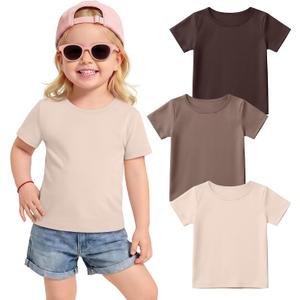 3 Pack Toddler Girls' T-Shirts | Baby Girls, Short Sleeve, Crew Neck, Basic Tops, Casual, Solid Tees, Summer, for Ages 18M-5T, Playwear, Daily Wear