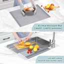 Ohuhu Sink Drying Rack, 20.5" W x 16.1" L Over The Sink Roll-Up Dish Drainer - Rolling Foldable Accessories Heat-Resistant Mat Anti-Slip Silicone Coated Multipurpose for Kitchen Counter