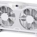 shinic Twin Window Fan, 9-Inch Blades Reversible Airflow, Thermostat Control, 3 Speeds, 3 Functions, 23.8"-37" Expandable Width, Window Exchaust Fans for Home Bedroom, ETL Certified