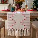 Christmas Table Runner 13 x 108 Inch Long Natural Cotton Woven Runner with Tassels for Home Dining Christmas Decorations, for Modern Farmhouse Holiday Boho Table Runner, Red and Beige