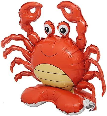 Selfstand 3D Animal Fox Koala Lion Elephant Panda Cow Rabbit dinosaur Triceratops Stegosaurus Baby shower Ball Foil Balloons Birthday Party Baby Shower Decorations Kids Toys (Base Crab)