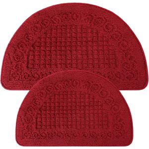 2 Pcs Red Kitchen Rugs 15 x 22 Inches 18 x 30 Inches Kitchen Mats Non Skid Washable Doormat Indoor Entrance Absorbent Standing Half Circle Carpet for Home Floor Patio Garage Door Laundry Room