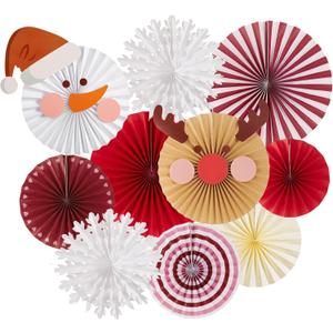 SUNBEAUTY Christmas Party Decorations Christmas Classroom Decorations Hanging Paper Fans with Reindeer Snowman for Xmas Holiday Ceilings Wall Decor Winter New Year Party Supplies