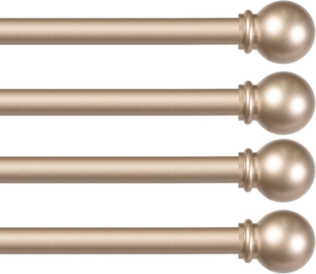 Kenney Chelsea Ball End Window Curtain Rod, Adjustable Curtain Rod for Windows 28 to 48 Inches, Extendable Curtain Rod Set, Soft Brass Gold Curtain Rod, Curtain Rods 4 Pack