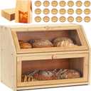 Bread Box for Kitchen Countertop Double Layer,Wooden Bread Storage Bin,Bread Storage For Homemade (Natural Bamboo)