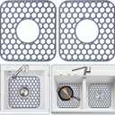 2 Pack Silicone Sink Protectors for Kitchen Sink - 12" x 11" Kitchen Sink with Center Drain Accessory, Non-Slip Heat-Resistant Mat for Bottom of Porcelain Stainless Steel, Dishwasher Safe (Gray)