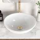 KES Bathroom Vessel Sink, 16" x 13" Oval Vessel Sink for Bathroom Vanity Countertop, Glossy White Ceramic Bowl Sink Egg Shape Above Counter, Modern Look, Crafted to Endure, BVS124