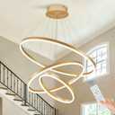 3-Rings Modern LED Chandelier Gold, Dimmable Pendant Lighting with Remote Control Circular Flush Mount High Ceiling Light for Living Room Dining Room Foyer, 3000K-6500K D31.5