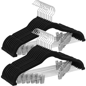 SONGMICS 20-Pack Pants Hangers, 16.7-Inch Long Velvet Hangers with Adjustable Clips, Heavy-Duty, Non-Slip Skirt Hangers, Space-Saving for Pants, Skirts, Coats, Dresses, Black UCRF012B20 SONGMICS 20-Pack Pants Hangers, 16.7-Inch Long Velvet Hangers with Adjustable Clips, Heavy-Duty, Non-Slip Skirt Hangers, Space-Saving for Pants, Skirts, Coats, Dresses, Black UCRF012B20