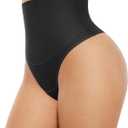 FeelinGirl Thong Shapewear for Women Tummy Control Mid Waisted Body Shaper Underwear Seamless Body Shaper Panties (Medium, Black)