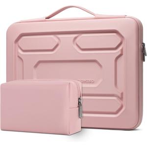DOMISO Laptop Hard Case 14-14.4 inch Waterproof Shockproof Hard Shell Laptop Sleeve with Handle & Storage Pocket, Compatible with MacBook, HP, Dell,Pink