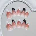 MERVF Almond Medium Press on Nails - White Black French Tip Fake Acrylic Nails, Rhinestones Design Wedding Glossy Finish 24pcs
