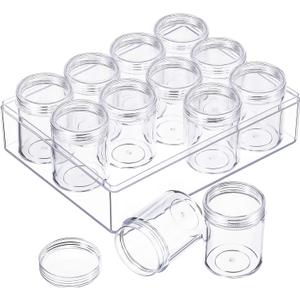 Blulu Clear Bead Organizer Small Bead Storage Containers Set 12 Pieces Plastic Storage Cases Cylindrical Clear Craft Supply Case for Earrings, Rings, Necklace, Threads, Beads(1.9 x 1.5 x 1.5 Inches)