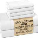 Casa Platino Queen Sheets Set 100% Cotton Queen Sheets with 4 Pillowcases, Lightweight Feel & Secure Fit, Crisp & Breathable Percale Weave with 15" Deep Pocket, Soft and Cozy Pure White