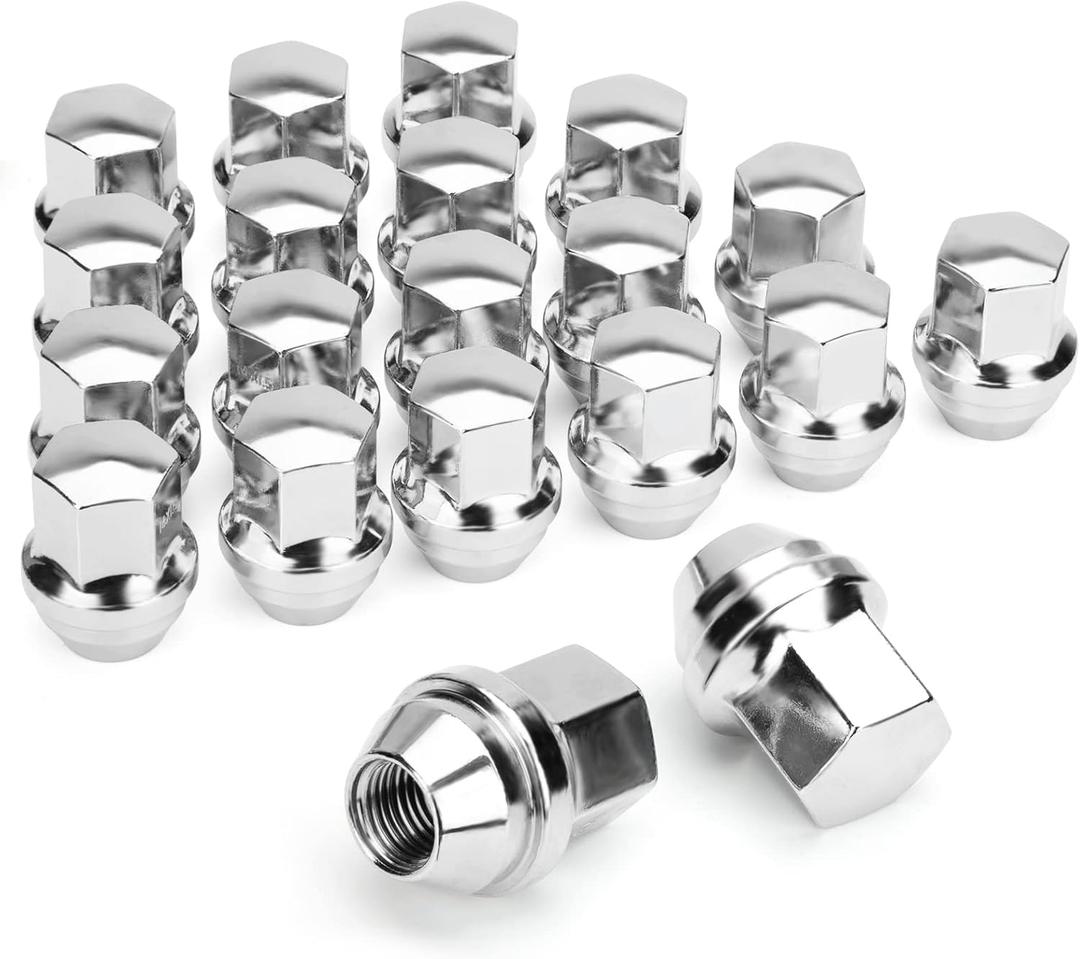 Dynofit M141.5 OEM Lug Nuts Fit Do-dge Bui-ck Cadi-llac Chry-sler 20 Sliver Nuts Hex 22mm(7/8')' Height 1.5'' Conical Cone Bulge Seat (M14X1.5, Silver)