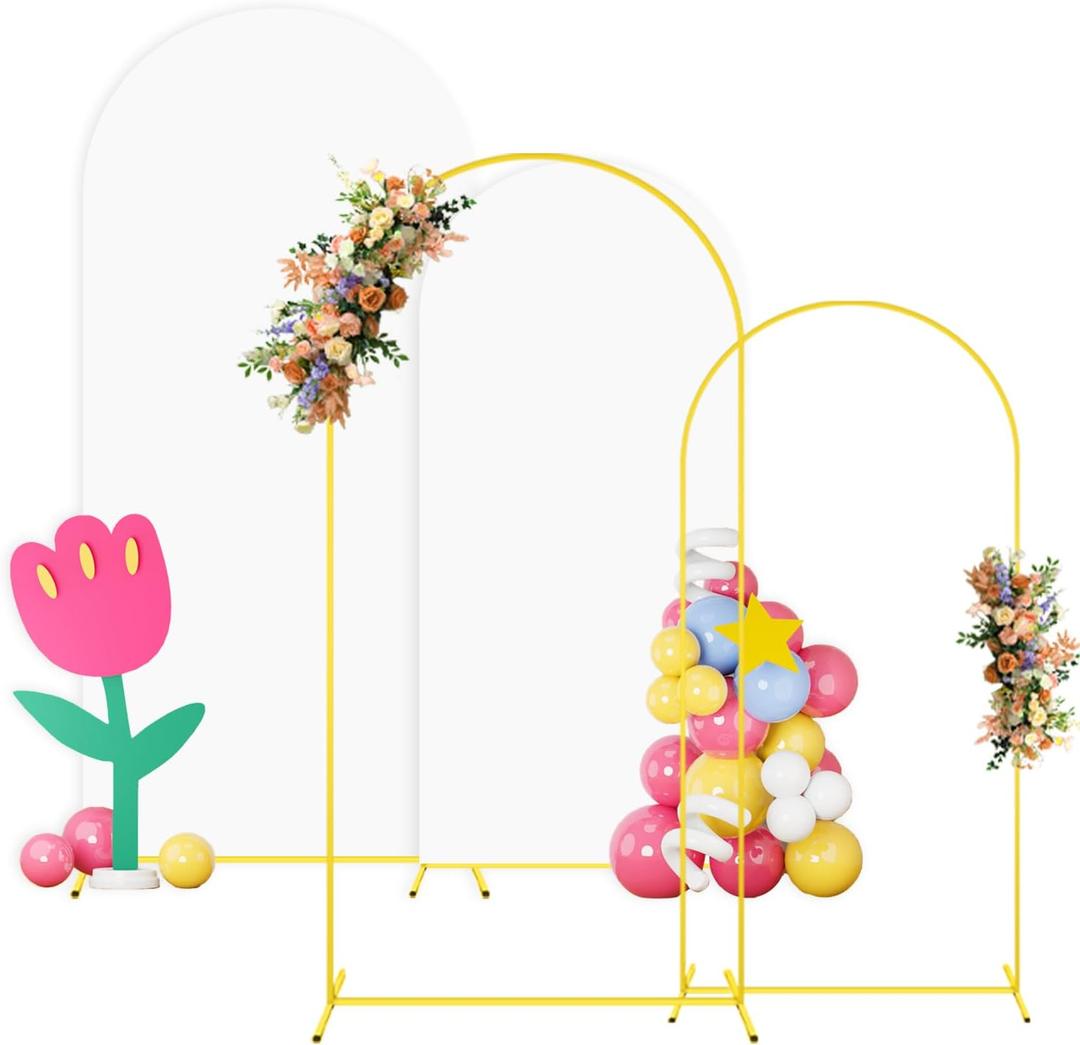 Metal Arch Backdrop Stand Set of 2 with Cover 6FT 7.2FT White Spandex Arch Backdrop Covers for Gold Wedding Arch Stand Arch Stand Covers for Birthday Party Baby Shower Birdal Shower Decorations