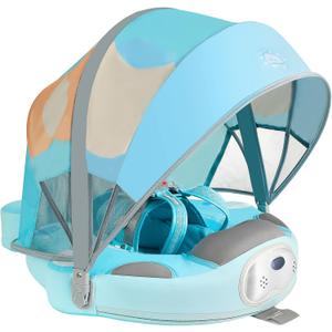 Mambobaby Float with Canopy and Tail New Upgraded Non-Inflatable Baby Pool Float Mambo Float Swim Trainer Solid Infant Swim Float Adjustable Pearl Foam Baby Swim Ring