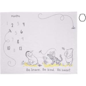 Disney Classic Winnie The Pooh, White, Grey & Lime Super Soft Milestone Baby Blanket, White, Grey, Lime, Charcoal