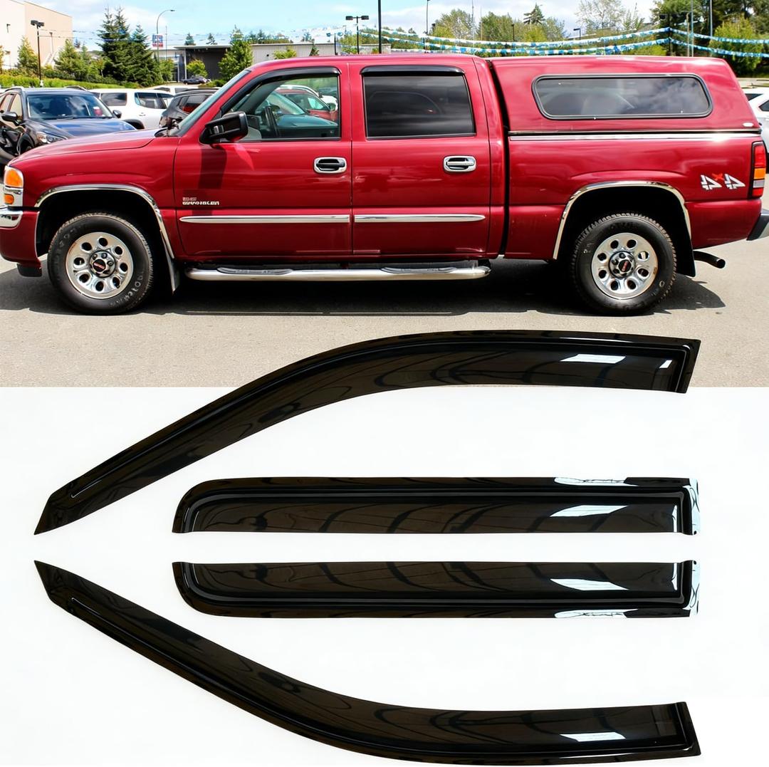 4pcs Original Shatterproof Rainproof Side Window Wind Deflectors for Silverado/Sierra 00-06,Outside Mount Rain Guard Set,Window Visors for Car,Vent Deflector for 00-06 Escalade ESV/Ext 1500/2500 94355