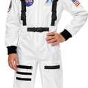 Astronaut Costume for Kid Boy Space Jumpsuit Space Outfit Pretend Dress up 3-12Years (White)