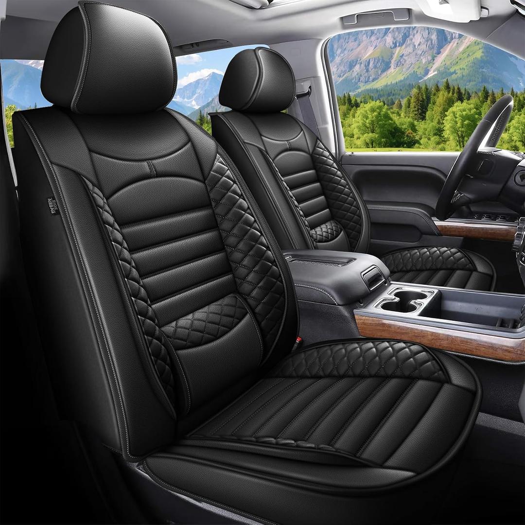 AOMSAZTO Front Seat Covers Fit for Chevrolet Chevy Silverado GMC Sierra 2007-2025 2026 1500 2500HD 3500HD Leather Truck Car Seat Covers (2 PCS Front,Black)