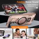 for Samsung Galaxy S24 FE Case Built-in Metal Camera Cover with Stand,[Compatible with Magsafe] Military Grade Rugged Shockproof Protective Cover with Screen Protector-Rose Gold