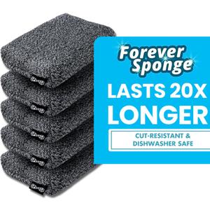 Grill Rescue Heavy Duty Kitchen Sponge - Lasts 20x Longer, Scratch-Free, Safe for Non-Stick Cookware - Cut Resistant, Versatile Household, Bathroom & Outdoor Cleaning Supplies (5, Grey) (Gray)
