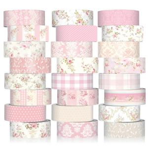 Gueevin 24 Rolls Watercolor Floral Washi Tape Set 15 mm Seasonal Flower Decorative Washi Tape for Craft Arts DIY Scrapbook Journaling Supplies Gift Wrapping(Roses and Lace)