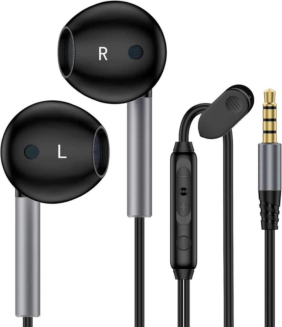 Wired Earbuds Headphones Earphones for Samsung A15 A14 A13 A25 A23 S10 S9 S8 iPhone 6 5, Wired Earbuds with Microphone 3.5mm AUX Jack Gaming Ear Buds for iPad Laptop Computer Android School Switch MP3 (Black)