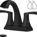 VXV Bathroom Faucet Matte Black, 2 Handles Low Arc Bathroom Sink Faucets, 4 Inch Centerset Bath Lavatory Faucets with Pop-up Drain & Faucet Supply Lines (MB) (Matte Black-4 inches)
