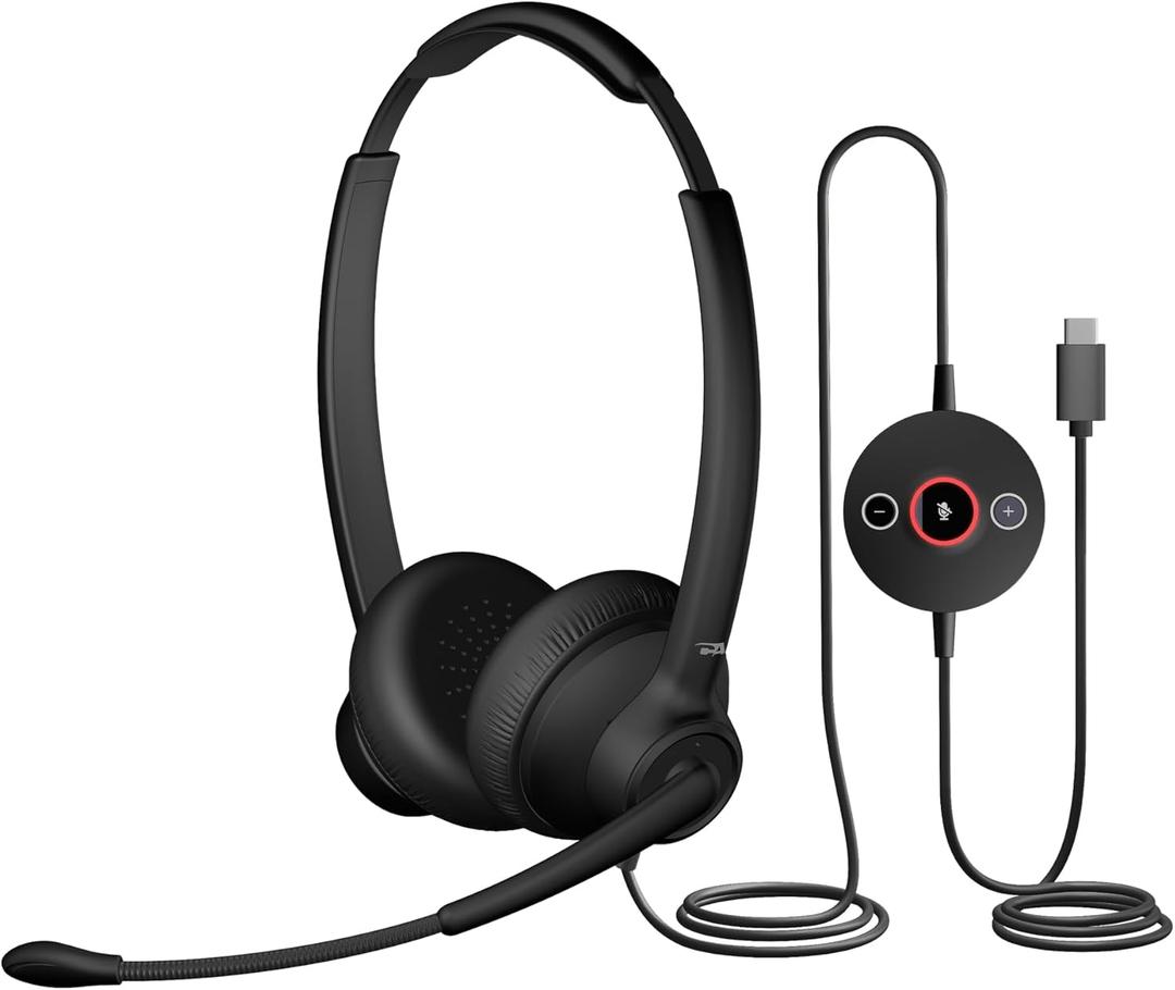Cyber Acoustics USB-C Wired Headset with Microphone for PC (AC-304C), Wired Headset with Noise Cancelling Mic for Work, Calls & Remote Meetings, Black