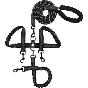 Triple Dog Leash Heavy Duty, No Tangle Removable Leads for 1-3 Dogs with Shock Absorbing Bungee and Soft Padded Handles, Comfortable Dog Leash for Multiple Dogs Outdoor Walking Training Adventures