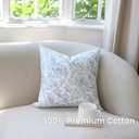 Juto 100% Cotton French Country Floral Throw Pillow Covers, Blue White 20x20 inch Farmhouse Chinoiserie Decorative Cushion Covers for Couch Bed Living Room, Pack of 2