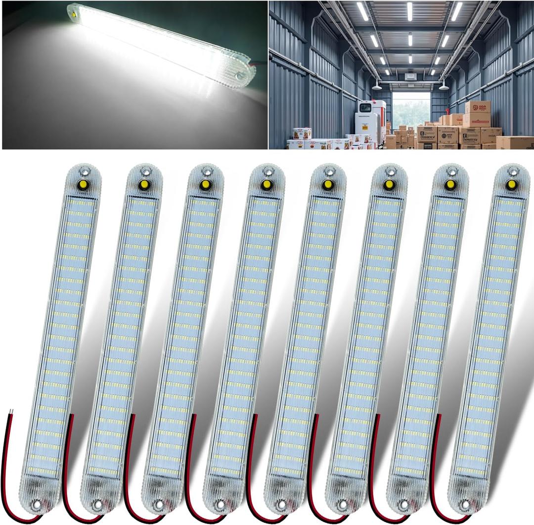 12V Led Interior Light Bar 8 Packs 72Led 6500K White with ON/Off Switch 11Inch 12V 24V for Enclosed Cargo Trailer RV Van Truck Lorry Camper Caravan Motorhome (8Pcs)