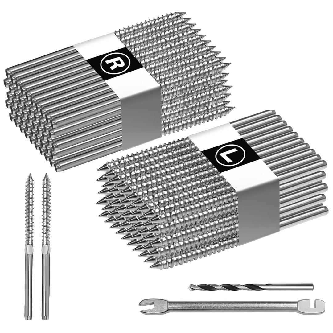 100 Pack Swage Lag Screws for Cable Railing Kit, 1/8" Cable Railing Hardware with T316 Stainless Steel Left and Right Handed Thread for Deck Stair Wood Post Railing System (Silver)