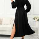 Dokotoo Womens Wrap V-Neck Empire Waist Dress Lantern Sleeve Ruched Side Slit Elegant Maxi Dress