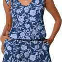Summer Mae Ruffle Swim Romper One Piece Swimsuit Women Modest High-Back Bathing Suit with Pockets 2026 Swimwear (Blue. 14)