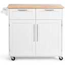 37 in. White Rolling Kitchen Island Cart with Natural Wood Top and Towel Rack