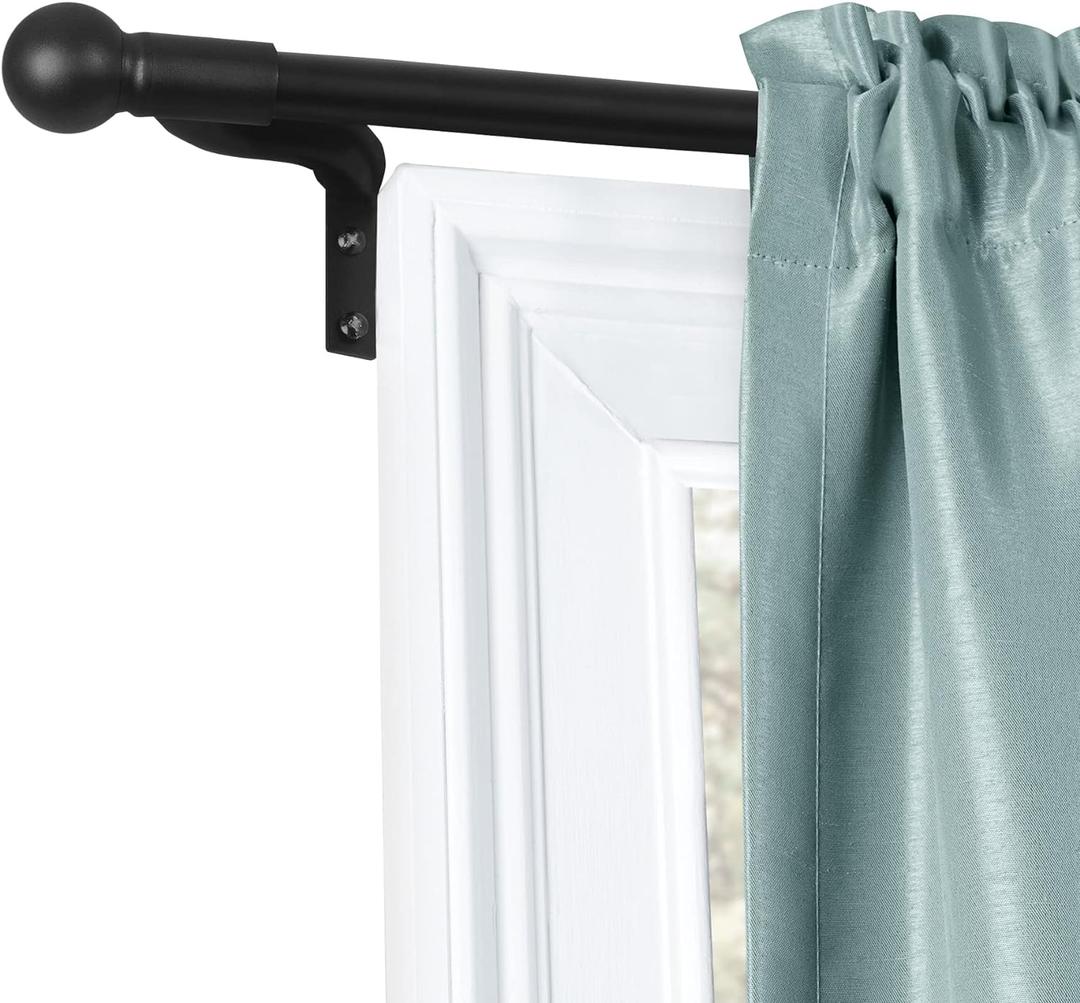 Zenna Home Curtain Rods for Windows 18 to 48 Inches, Adjustable Single Decorative Caf Rod, Easy to Install Window Curtain Rod with Perfect Leveling and No Measuring, with Round Finials, Black